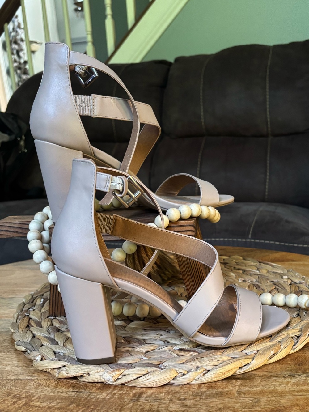 Madden Girl Nude Strappy Block Heel Sandals